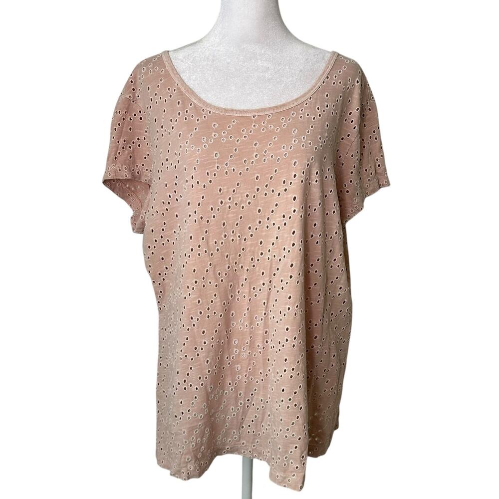 Sundance light pink cotton eyelet short sleeve top size XL